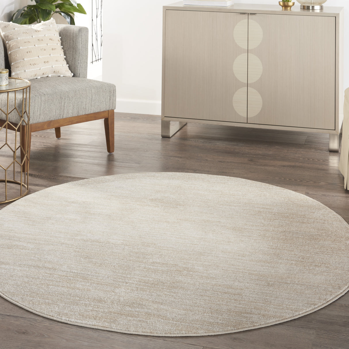 6' X 6' Ivory And Beige Round Non Skid Indoor Outdoor Area Rug