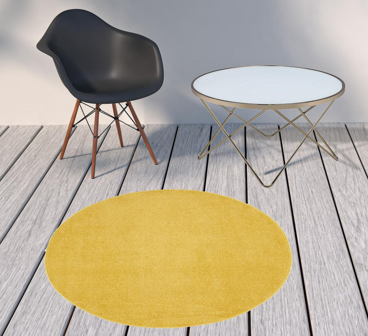 4' X 4' Yellow Round Non Skid Indoor Outdoor Area Rug