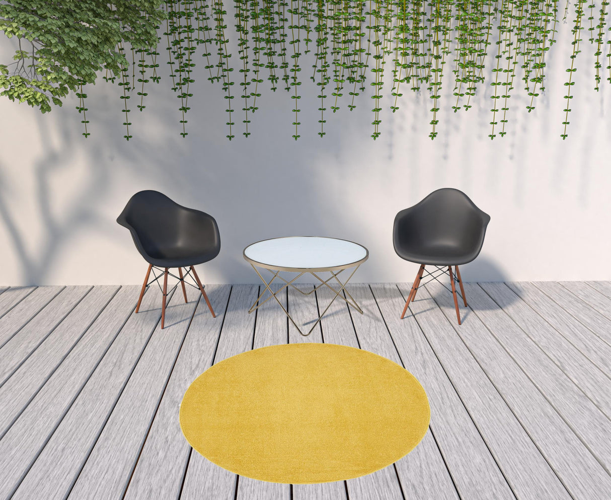 6' X 6' Yellow Round Non Skid Indoor Outdoor Area Rug