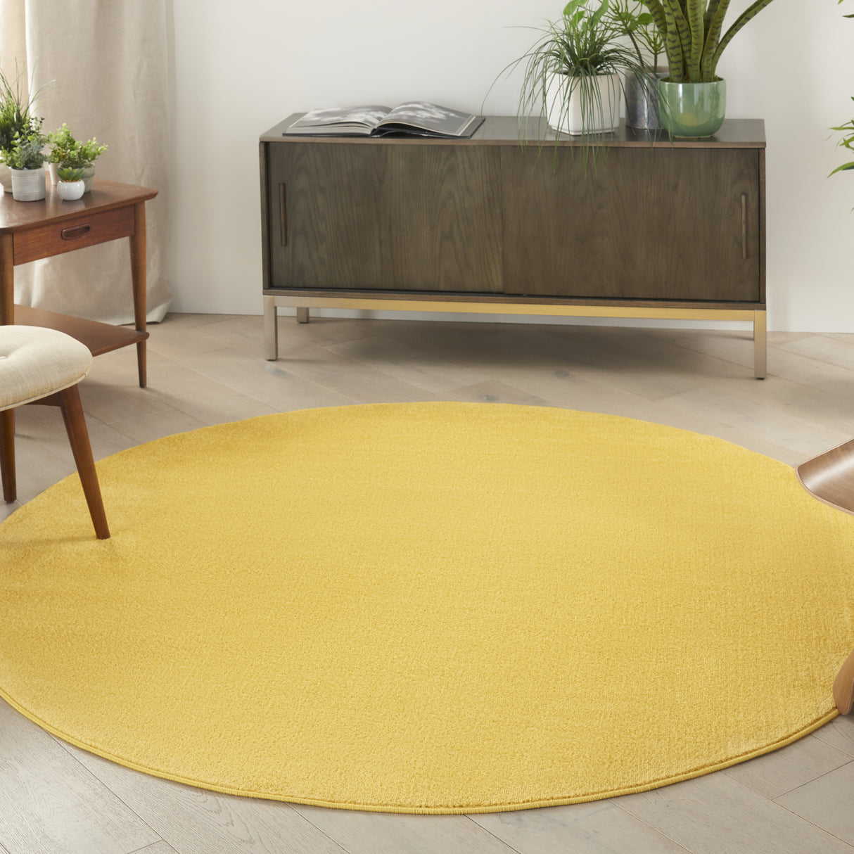 6' X 6' Yellow Round Non Skid Indoor Outdoor Area Rug