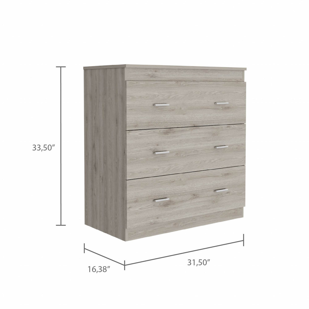 32" Light Gray Three Drawer Dresser