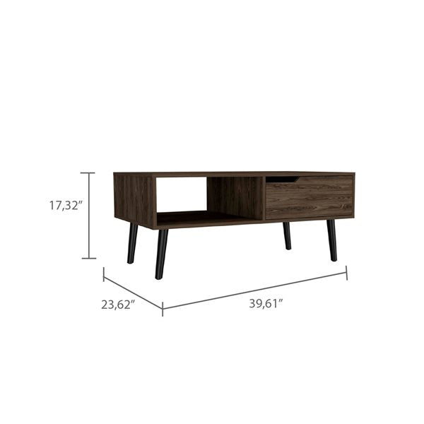 40" Brown And Black Coffee Table With Drawer And Shelf