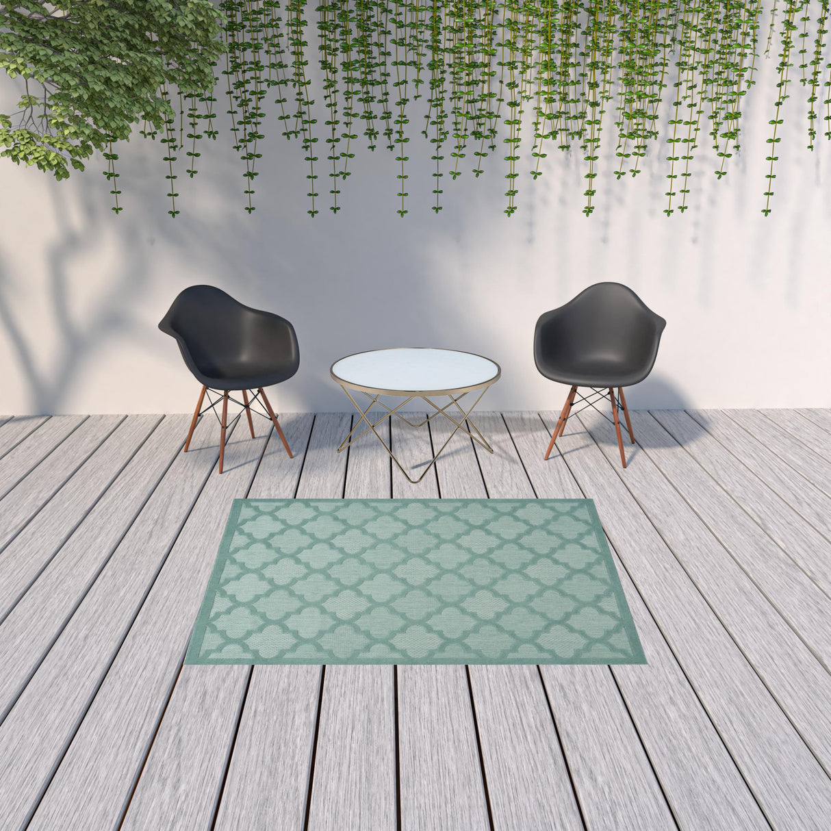 5' X 7' Aqua And Teal Ikat Indoor Outdoor Area Rug