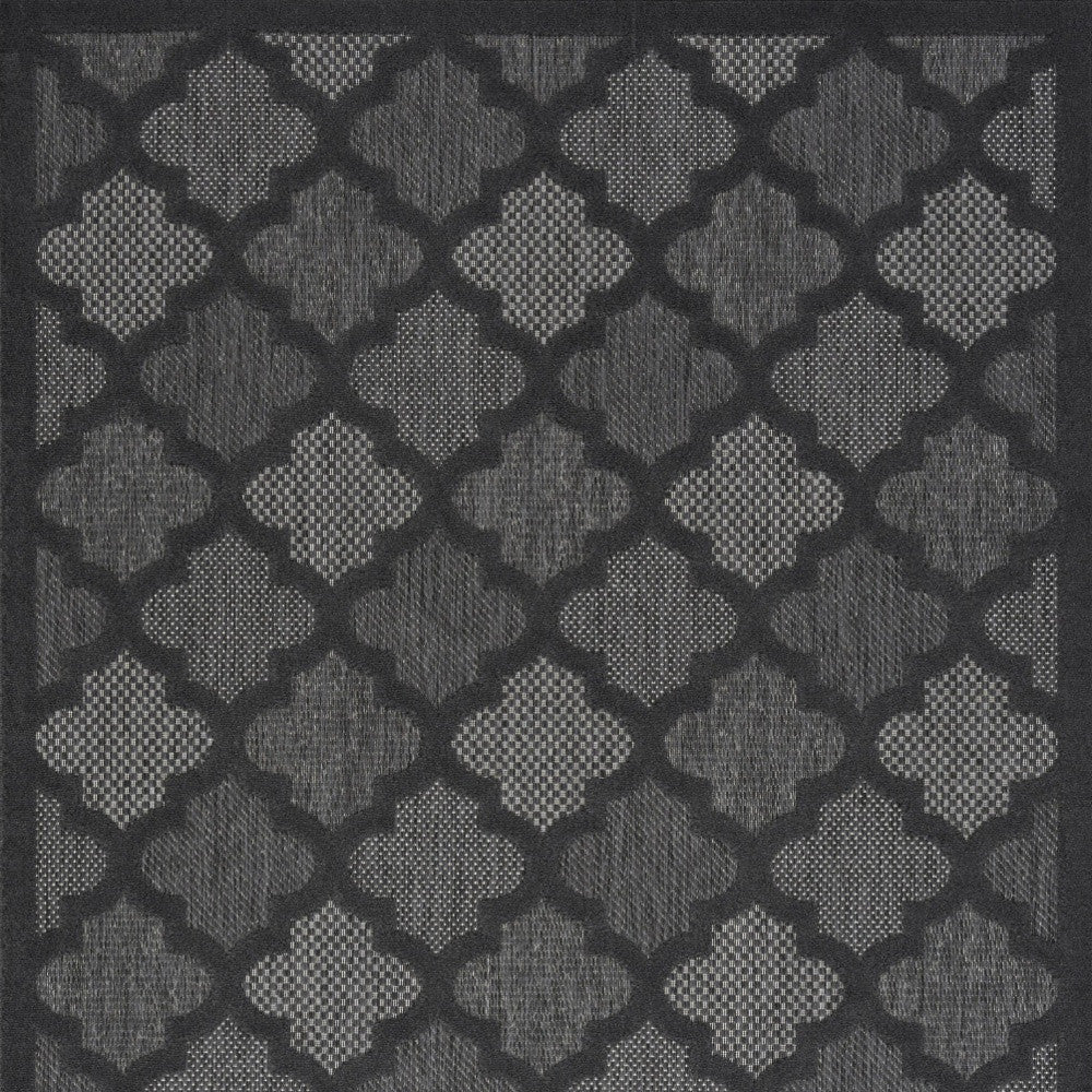 5' X 7' Charcoal Black Ikat Indoor Outdoor Area Rug