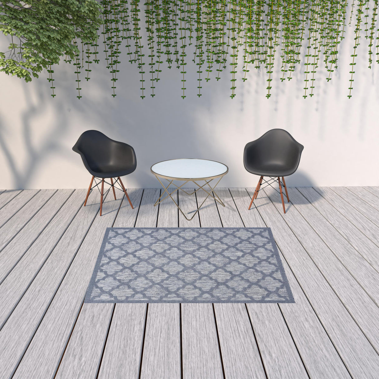 5' X 7' Denim Blue Ikat Indoor Outdoor Area Rug