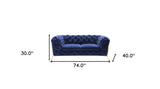 74" Blue And Gold Velvet Loveseat