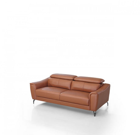 80" Brown Genuine Leather Sofa With Silver Legs