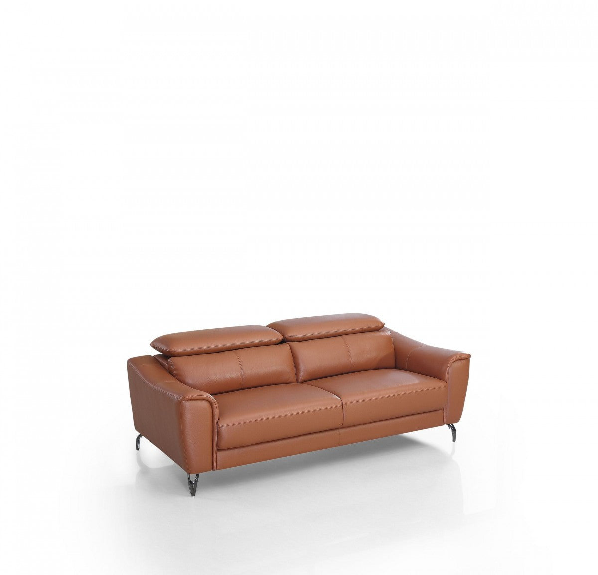 80" Brown Genuine Leather Sofa With Silver Legs