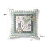 18" x 18" Green and White Bird Blown Seam Floral Indoor Outdoor Throw Pillow