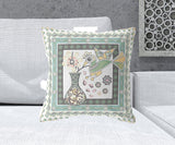 20" x 20" Green and White Bird Blown Seam Floral Indoor Outdoor Throw Pillow
