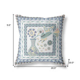 20" x 20" Blue and White Bird Blown Seam Floral Indoor Outdoor Throw Pillow