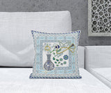 16" X 16" White And Grey Bird Blown Seam Abstract Indoor Outdoor Throw Pillow