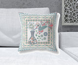 20" X 20" White And Blue Bird Blown Seam Floral Indoor Outdoor Throw Pillow