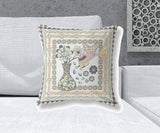 20" X 20" White And Green Bird Blown Seam Floral Indoor Outdoor Throw Pillow