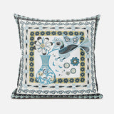 20" X 20" Blue and White Peacock Blown Seam Floral Indoor Outdoor Throw Pillow