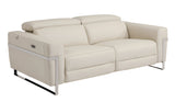 83" Beige Italian Leather USB Reclining Sofa With Silver Legs