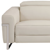 83" Beige Italian Leather USB Reclining Sofa With Silver Legs