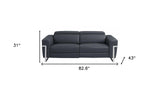 83" Dark Gray Italian Leather USB Reclining Sofa With Silver Legs