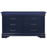 59" Blue Solid Wood Six Drawer Double Dresser