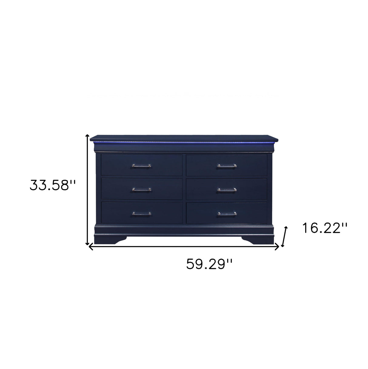 59" Blue Solid Wood Six Drawer Double Dresser