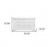 59" White Solid Wood Six Drawer Double Dresser with LED