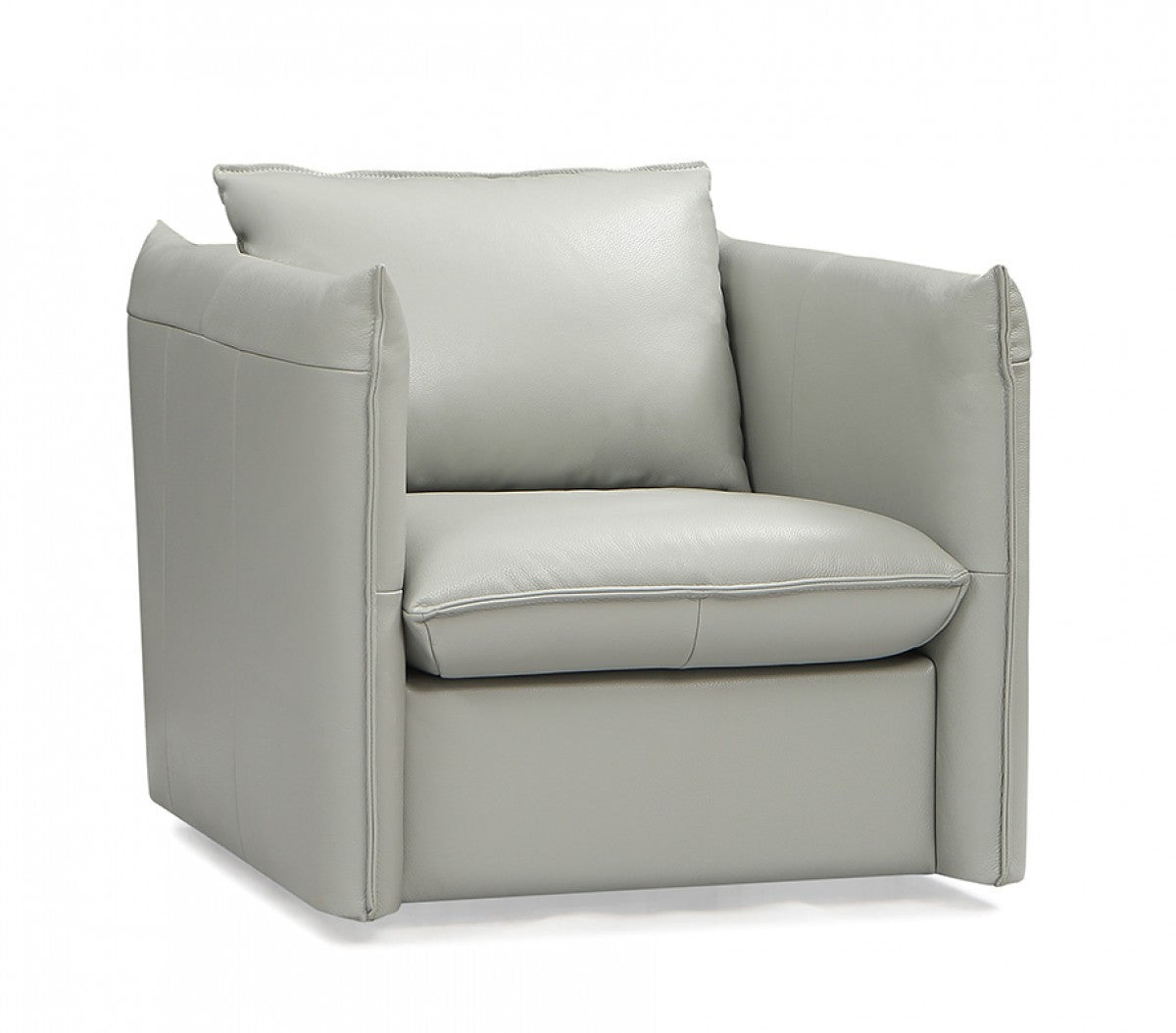 36" Grey Genuine Leather And Silver Swivel Accent Chair