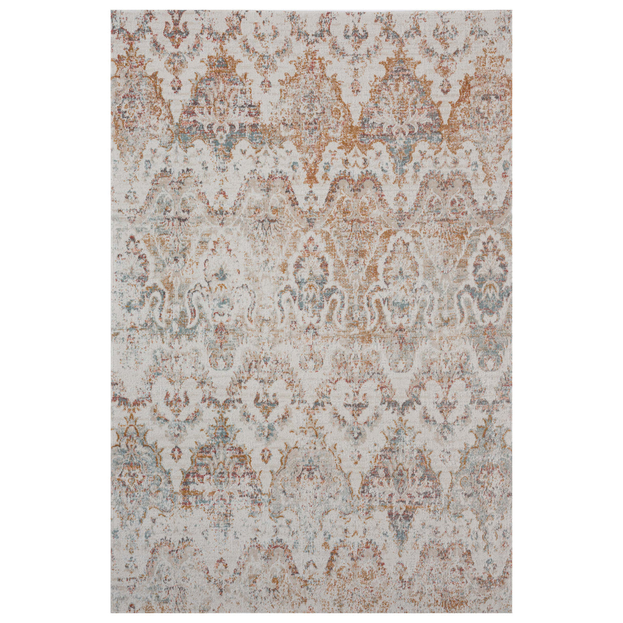 9' X 12' Beige Damask Stain Resistant Indoor Outdoor Area Rug