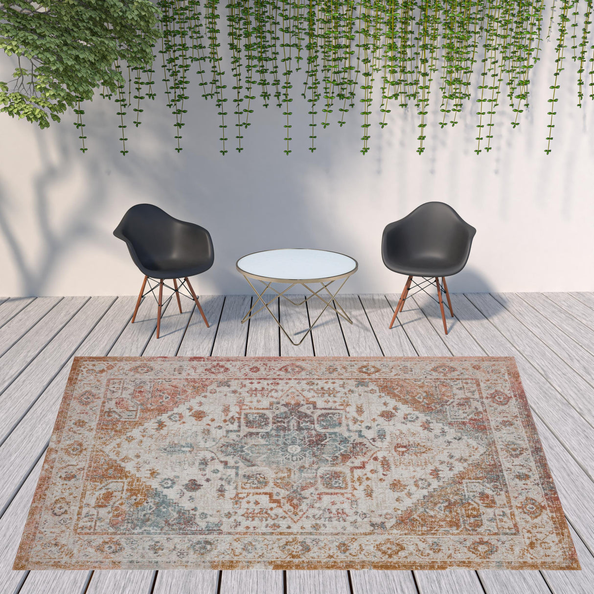 9' X 12' Beige Abstract Stain Resistant Indoor Outdoor Area Rug