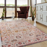 5' X 8' Beige Floral Stain Resistant Indoor Outdoor Area Rug