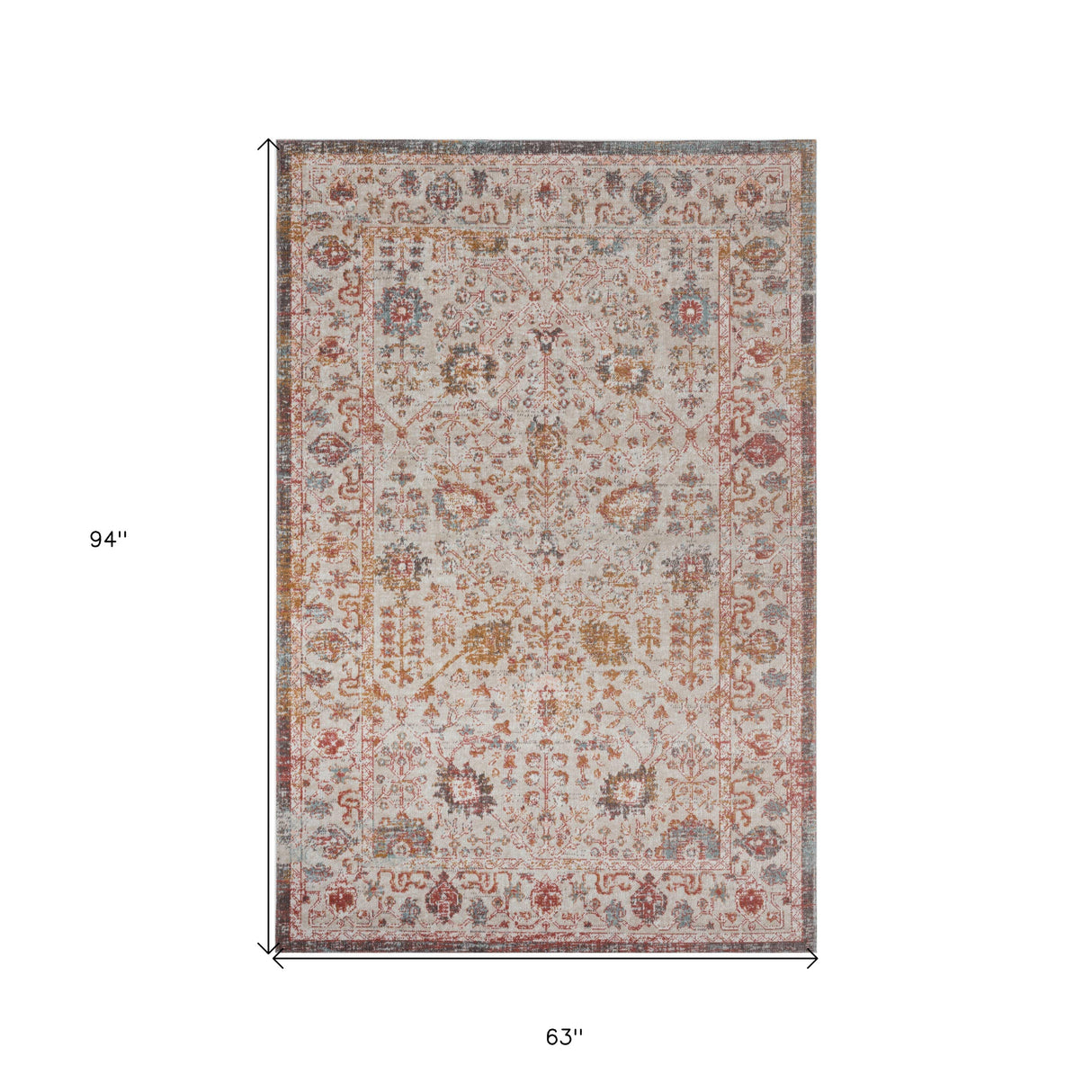 5' X 8' Beige Floral Stain Resistant Indoor Outdoor Area Rug