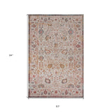 5' X 8' Beige Floral Stain Resistant Indoor Outdoor Area Rug