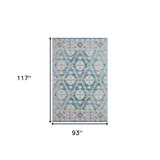 8' X 10' Blue And Gray Floral Stain Resistant Indoor Outdoor Area Rug