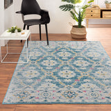 8' X 10' Blue And Gray Floral Stain Resistant Indoor Outdoor Area Rug