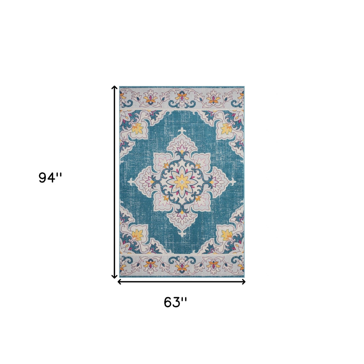 5' X 8' Blue And Ivory Floral Stain Resistant Indoor Outdoor Area Rug