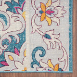 8' X 10' Blue And Ivory Floral Stain Resistant Indoor Outdoor Area Rug