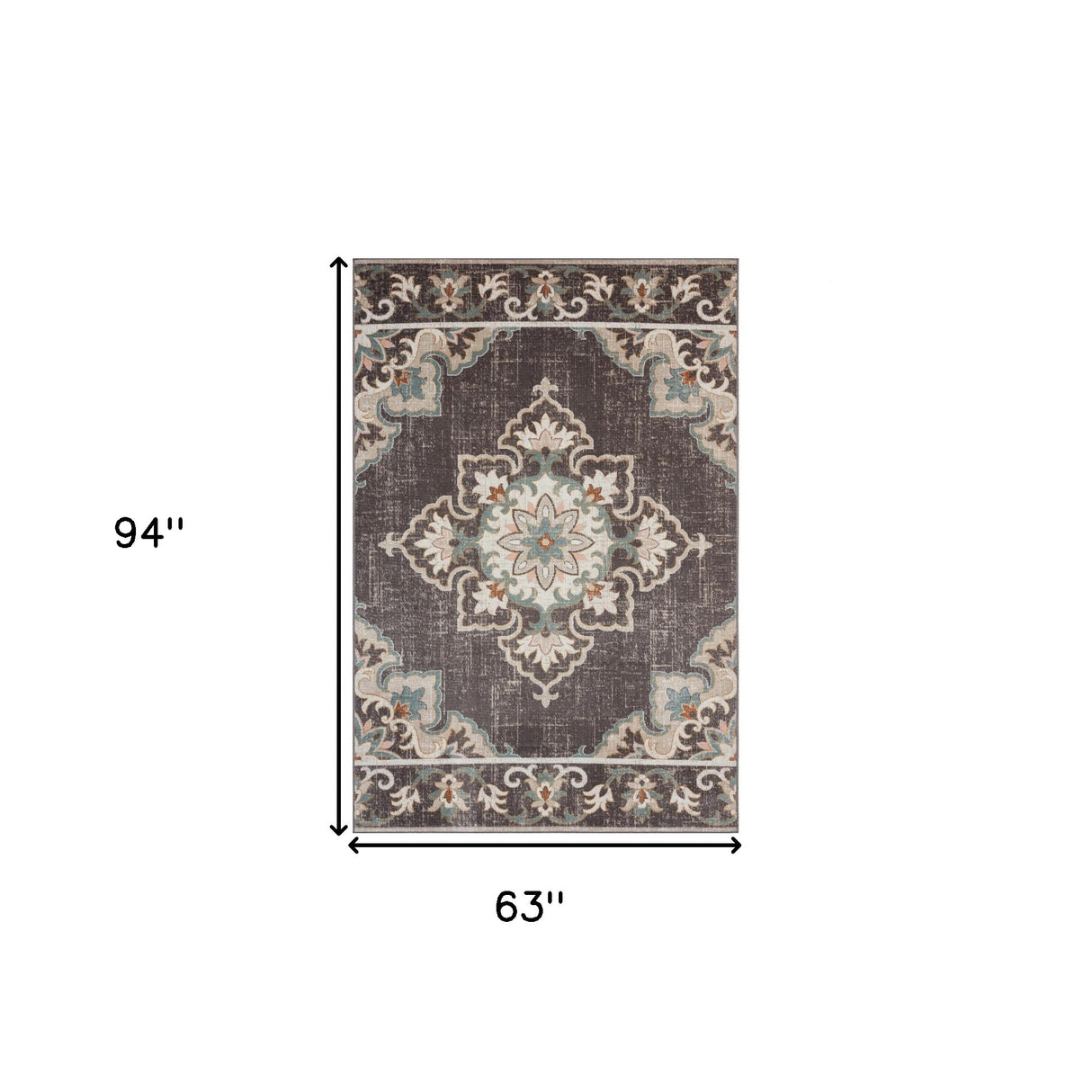 5' X 8' Brown Floral Stain Resistant Indoor Outdoor Area Rug