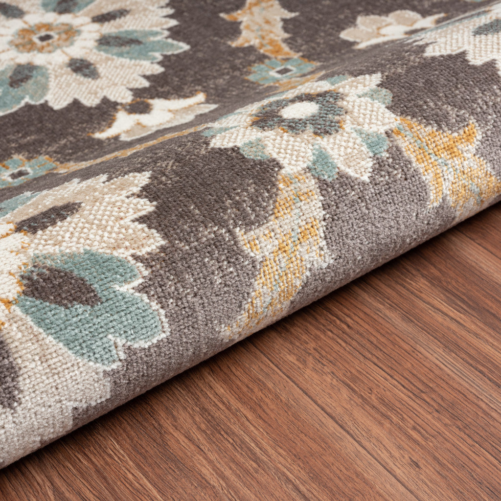 8' X 10' Brown Floral Stain Resistant Indoor Outdoor Area Rug