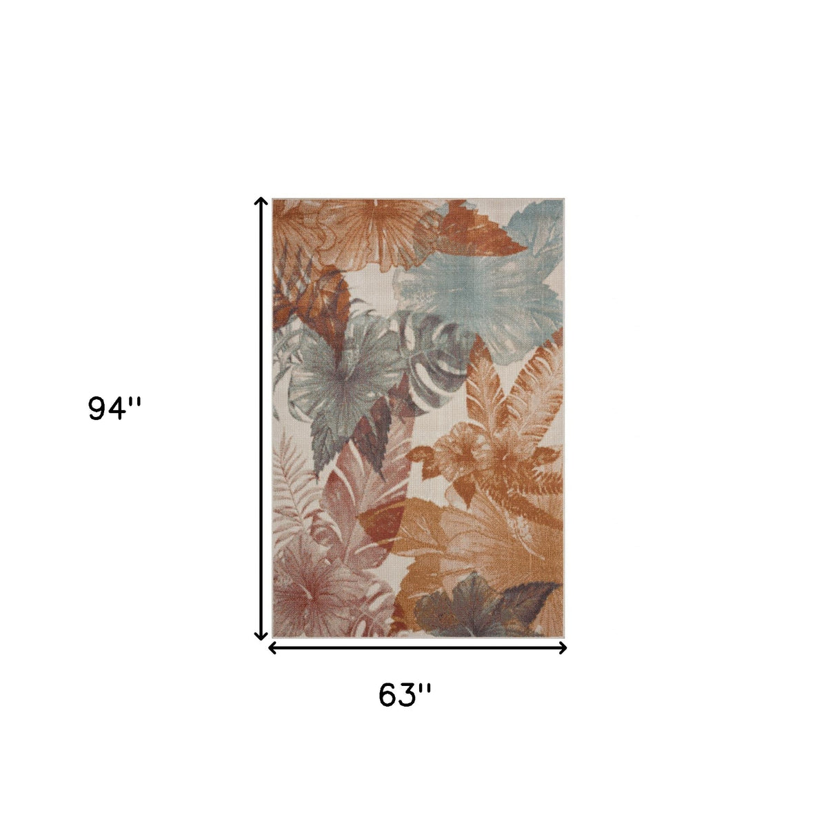 5' X 8' Cream Floral Stain Resistant Indoor Outdoor Area Rug