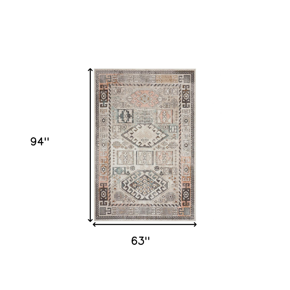 5' X 8' Cream Geometric Stain Resistant Indoor Outdoor Area Rug