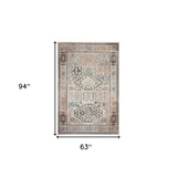 5' X 8' Cream Geometric Stain Resistant Indoor Outdoor Area Rug