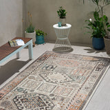 5' X 8' Cream Geometric Stain Resistant Indoor Outdoor Area Rug