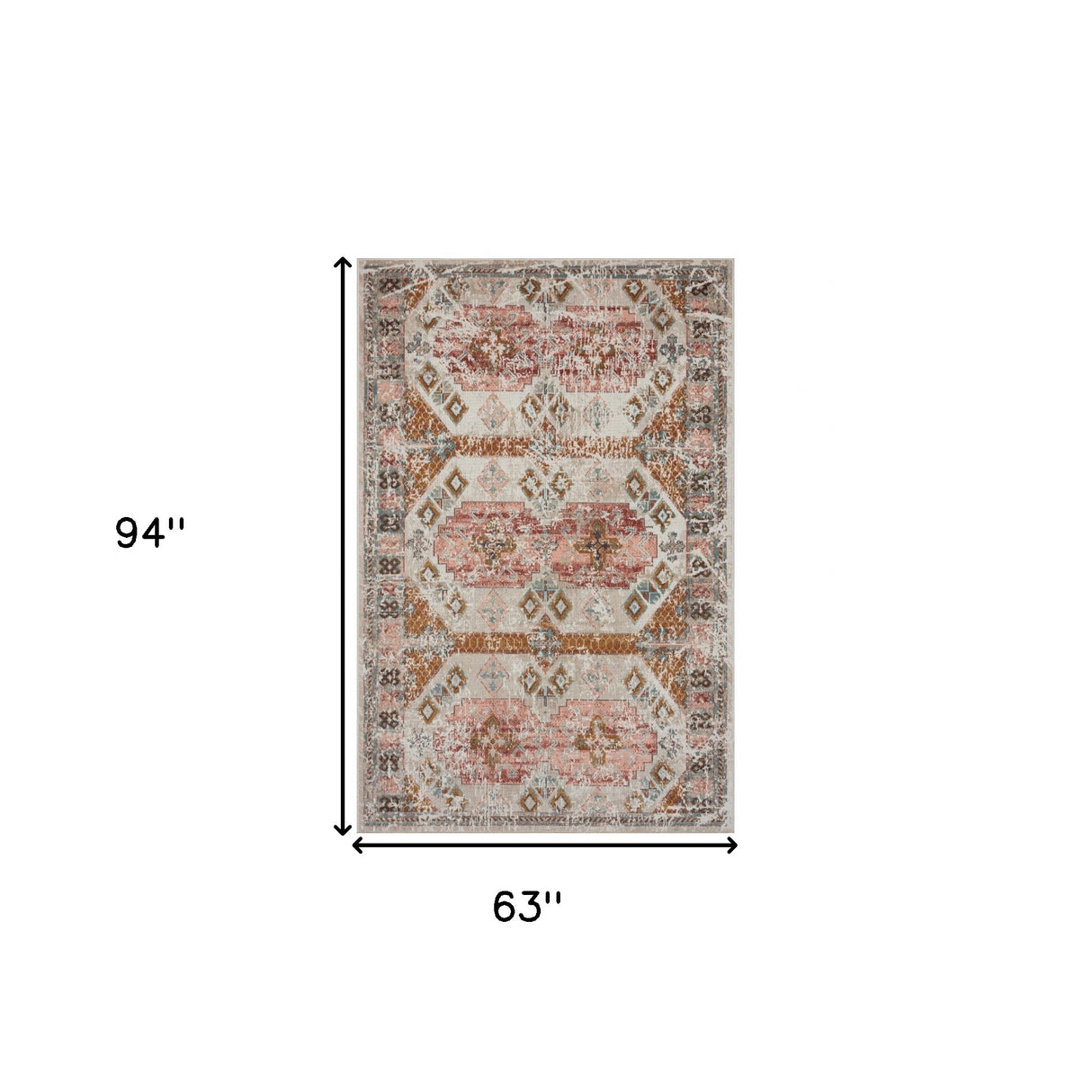 5' X 8' Cream Geometric Stain Resistant Indoor Outdoor Area Rug