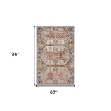 5' X 8' Cream Geometric Stain Resistant Indoor Outdoor Area Rug