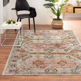 5' X 8' Cream Geometric Stain Resistant Indoor Outdoor Area Rug