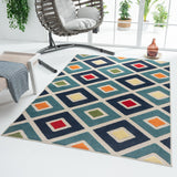 5' X 8' Blue And Ivory Geometric Stain Resistant Indoor Outdoor Area Rug