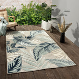 5' X 7' Blue And Gray Floral Stain Resistant Indoor Outdoor Area Rug