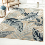 8' X 10' Blue And Beige Floral Stain Resistant Indoor Outdoor Area Rug