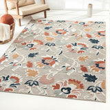 5' X 7' Blue And Gray Floral Stain Resistant Indoor Outdoor Area Rug