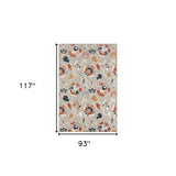 8' X 10' Blue And Gray Floral Stain Resistant Indoor Outdoor Area Rug