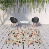 8' X 10' Blue And Gray Floral Stain Resistant Indoor Outdoor Area Rug